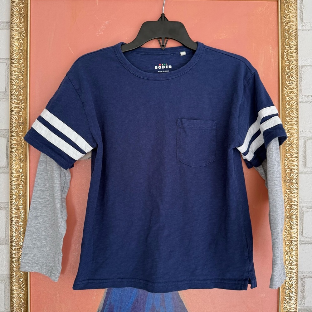 Mini Boden Blue and Gray Long Sleeve Tee